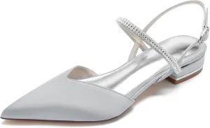 Womens Slingback Flats Shoes for Wedding Bride Comfortable Bridal Shoes,Silver,8.5