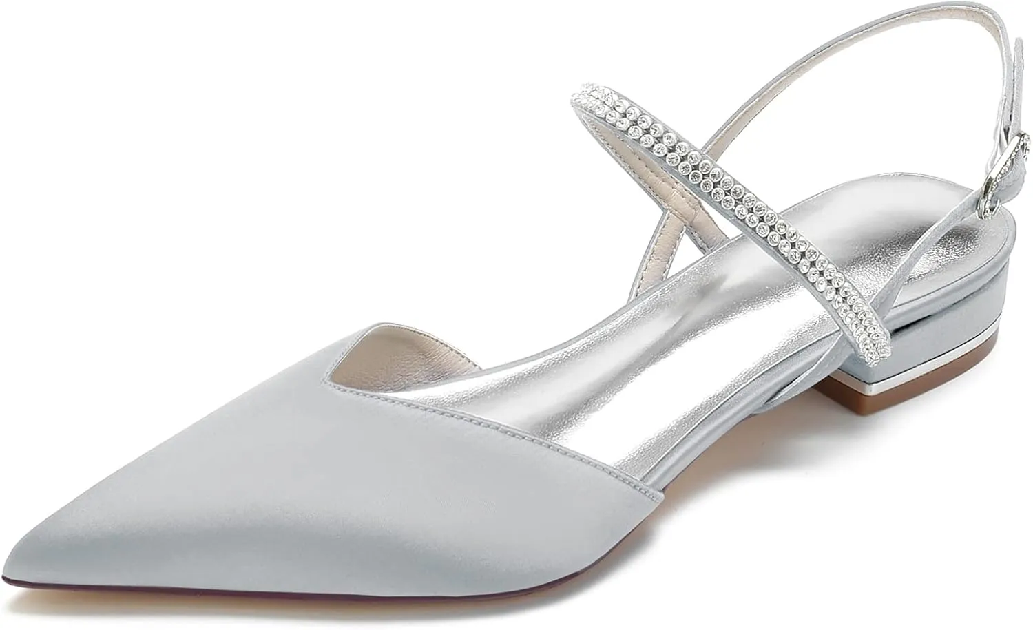 Womens Slingback Flats Shoes for Wedding Bride Comfortable Bridal Shoes,Silver,8.5