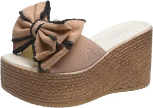 Women's Slip On Dressy Heel Sandals Summer Butterfly 2024 Platform Wedge Ladies Spring Espadrille Trendy Solid Beach
