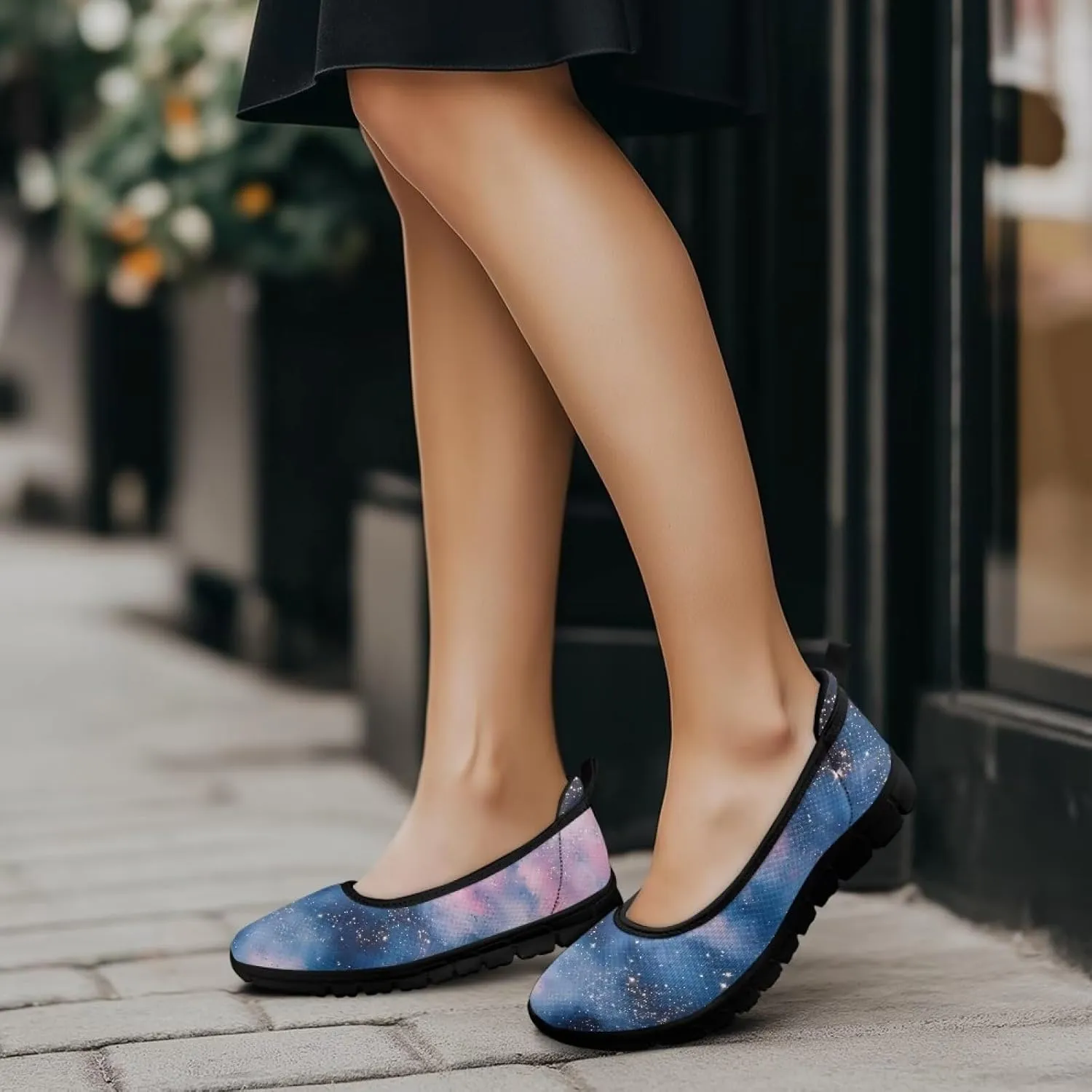 Women's Slip-On Walking Shoes Stylish Floral Casual Loafers Lightweight Comfortable Travel Footwear SizeUS 6-11 Black Sole