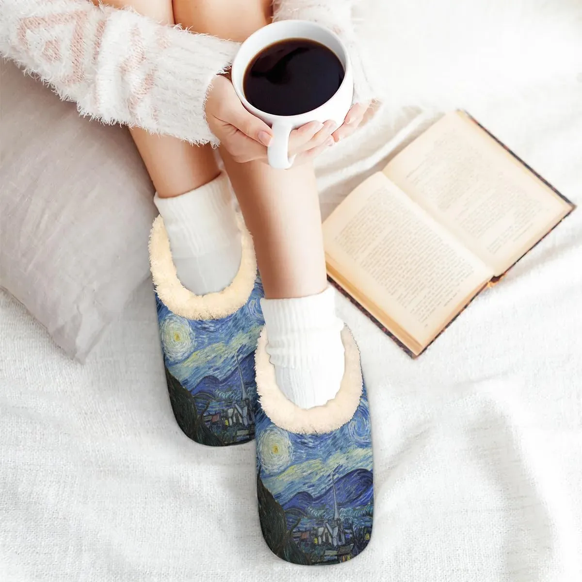 Women's Slippers Comfy Warm House Slippers for Women Men, Fuzzy Slip-on Plush Ladies Slippers Socks for Winter Bedroom Indoor and Outdoor