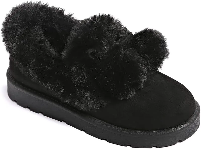 Women’s Slippers Platform Mini Boots for Suede Leather Slip-on Fluffy Warm Comfy