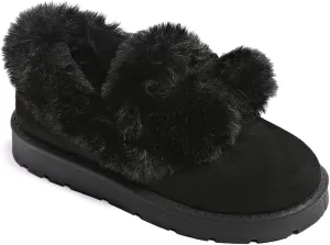 Women’s Slippers Platform Mini Boots for Suede Leather Slip-on Fluffy Warm Comfy