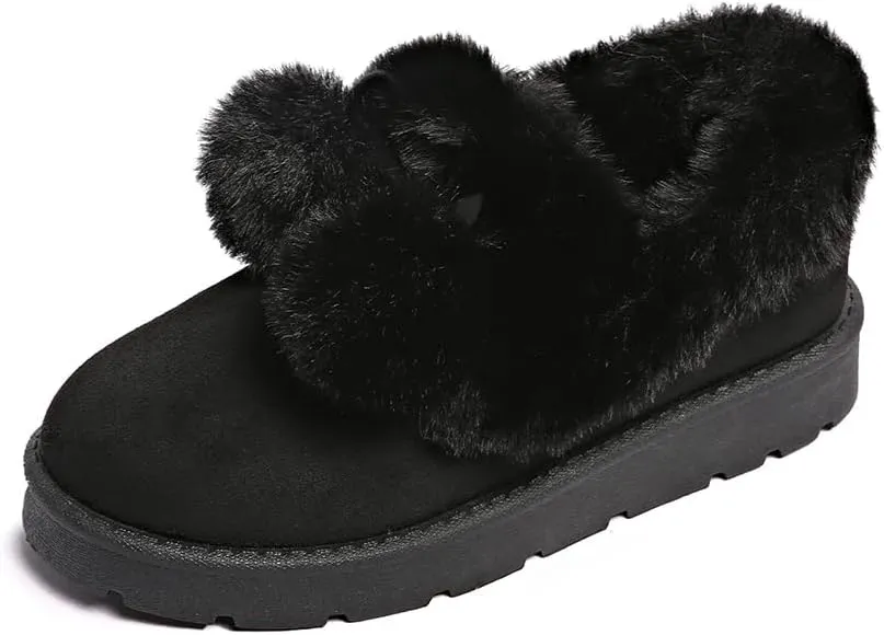 Women’s Slippers Platform Mini Boots for Suede Leather Slip-on Fluffy Warm Comfy