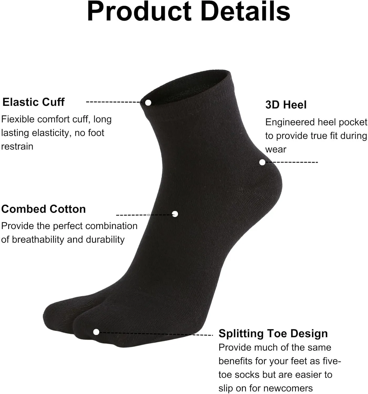 Women's Solid 2 Toe Flip Flop Tabi Socks Geta Ankle Cotton 5/6 Pairs