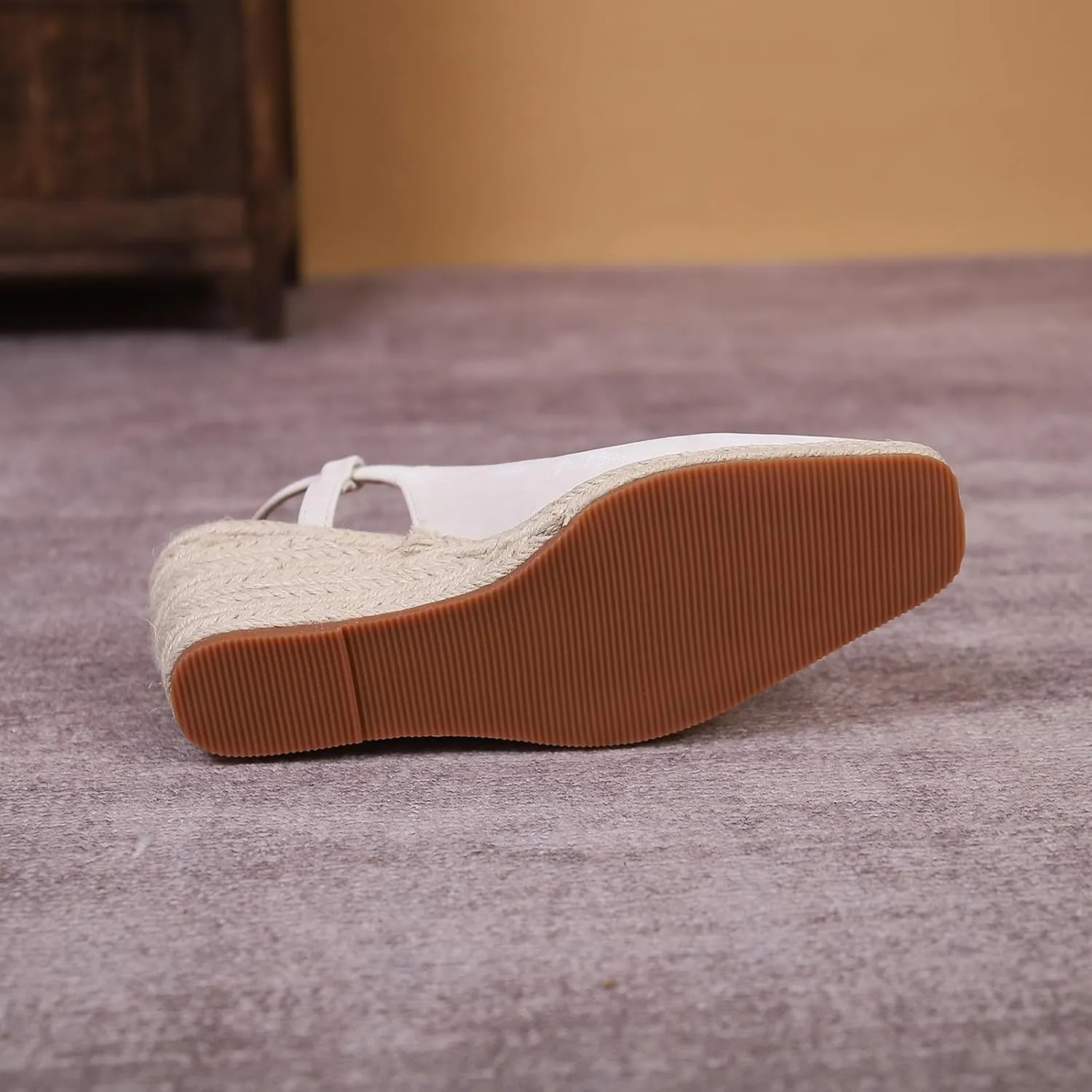 Women's Square Closed Toe Espadrille Wedge Sandals, Summer Outdoor Adjustable Buckle Comfortable Slip On Slingback Sandals