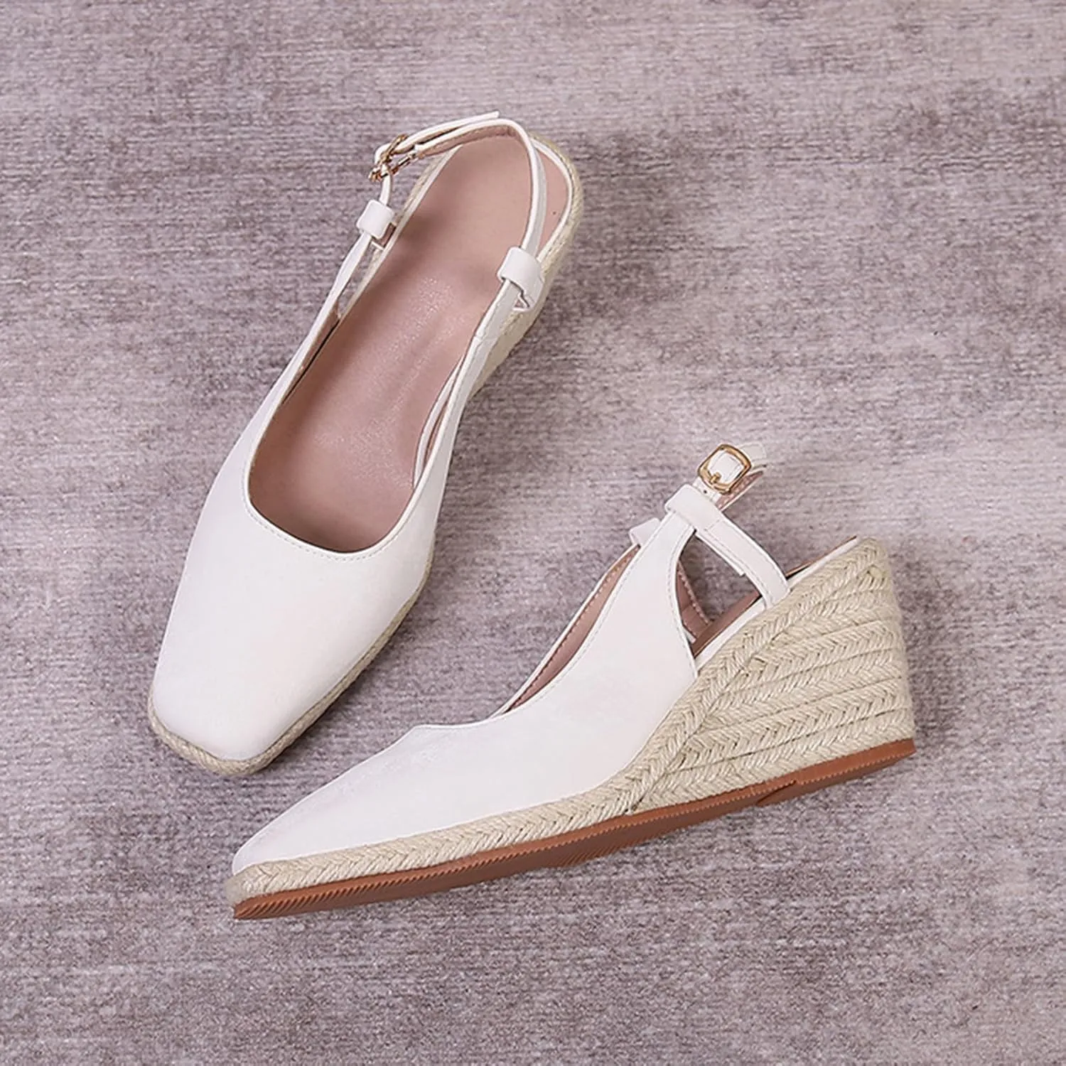 Women's Square Closed Toe Espadrille Wedge Sandals, Summer Outdoor Adjustable Buckle Comfortable Slip On Slingback Sandals