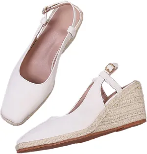 Women's Square Closed Toe Espadrille Wedge Sandals, Summer Outdoor Adjustable Buckle Comfortable Slip On Slingback Sandals