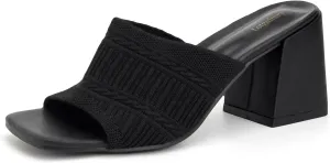 Women's Square Open Toe Heels Sandals, Mules Chunky Block Low Heel Comfortable Casual Dress Slip On Slides Shoes