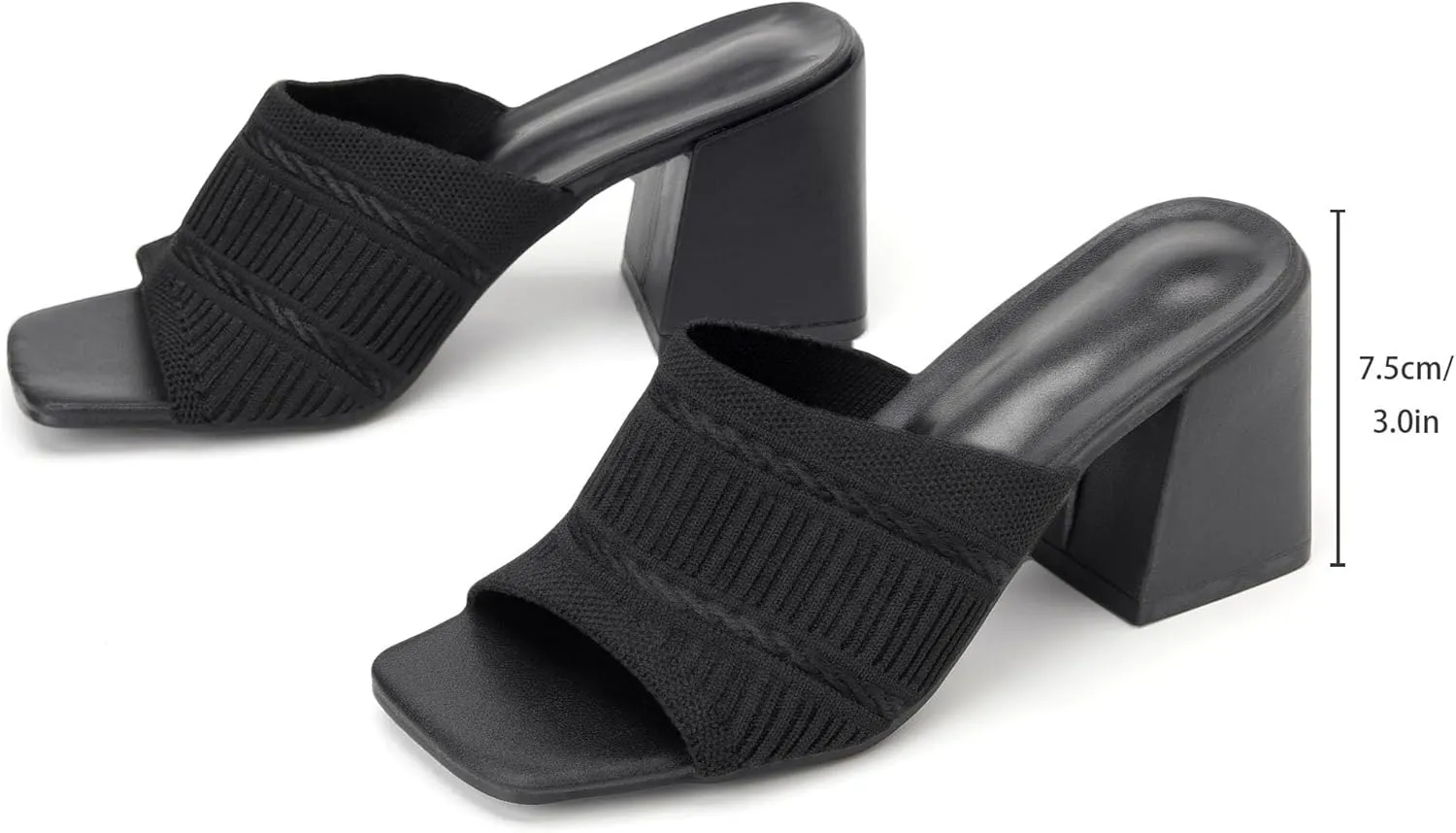 Women's Square Open Toe Heels Sandals, Mules Chunky Block Low Heel Comfortable Casual Dress Slip On Slides Shoes