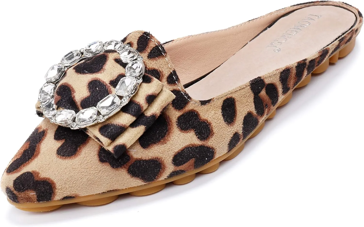 Women's Suede Leather Mules Mules for Woman Rhinestone Flats Comfortable Slip on Women Mule Shoe