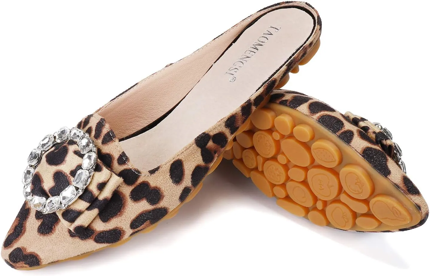 Women's Suede Leather Mules Mules for Woman Rhinestone Flats Comfortable Slip on Women Mule Shoe