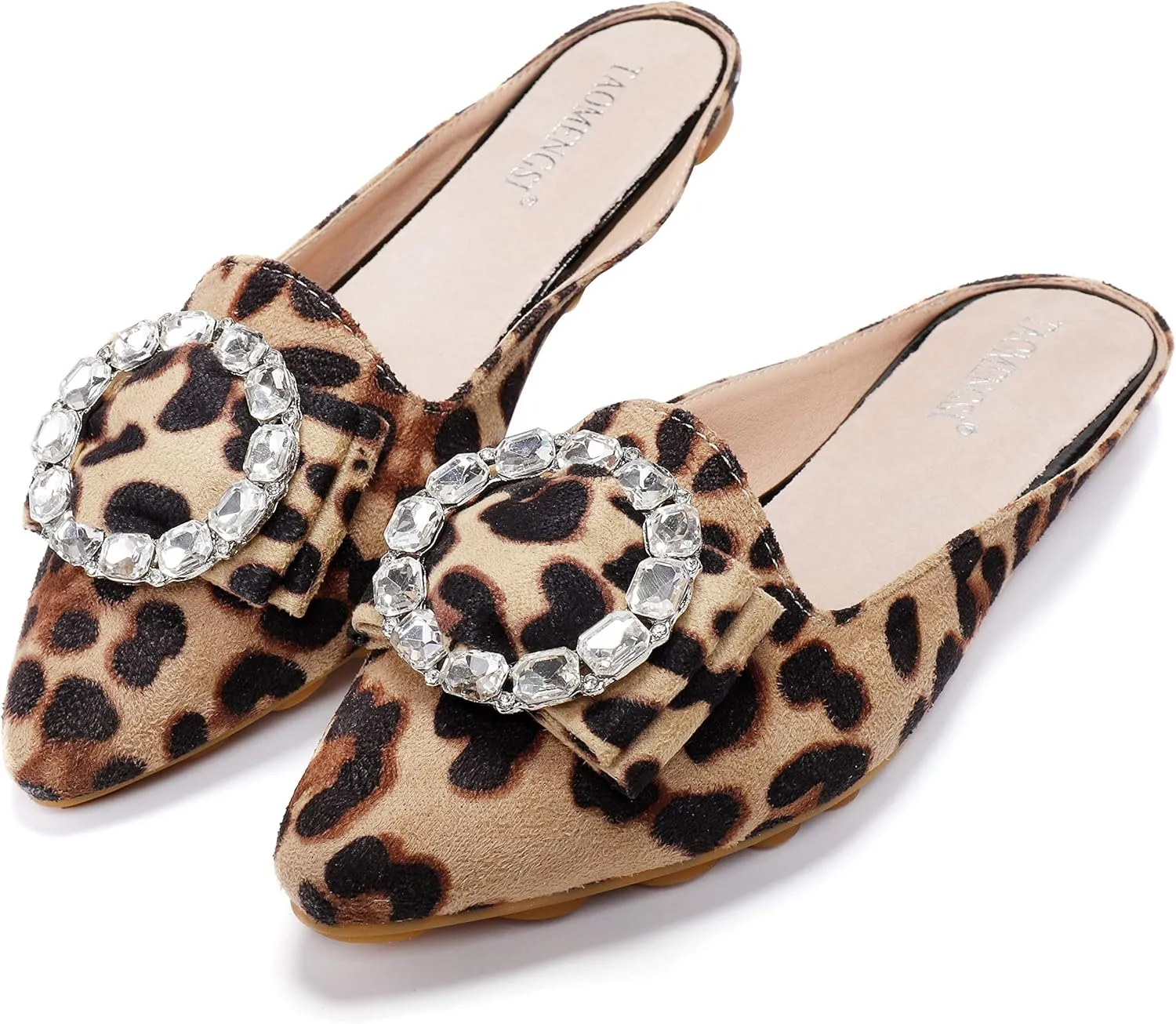 Women's Suede Leather Mules Mules for Woman Rhinestone Flats Comfortable Slip on Women Mule Shoe