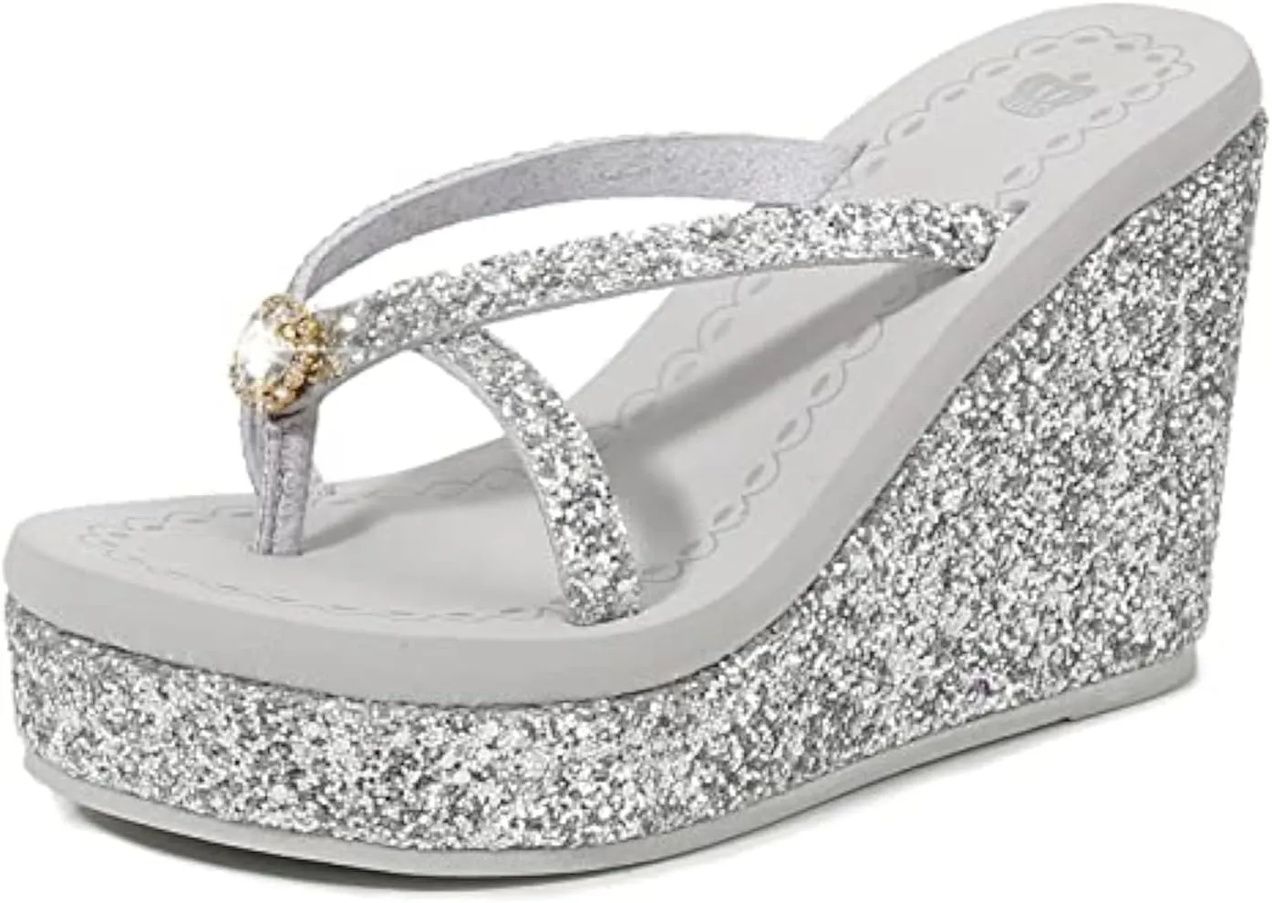 Women's Super High Heel Platform Sequin Diamond Flip Flops Shiny Sequin Wedge Non-Slip Comfortable Flip Flops.
