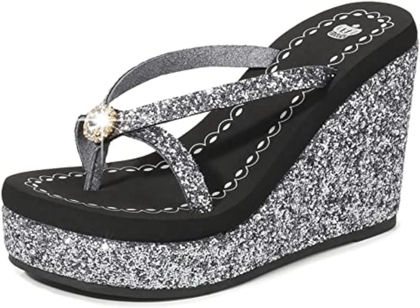 Women's Super High Heel Platform Sequin Diamond Flip Flops Shiny Sequin Wedge Non-Slip Comfortable Flip Flops.