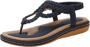 Women's T-Strap Flip-Flops - Boho Elastic Ankle Beach Casual Comfort