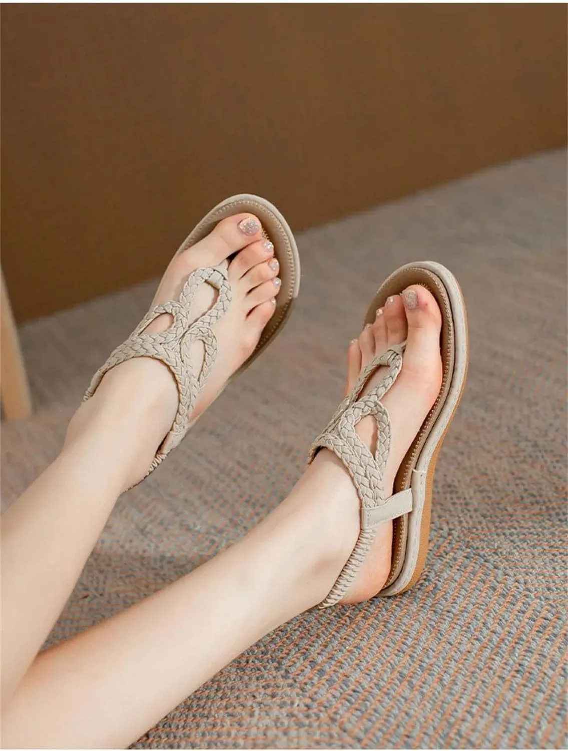 Women's T-Strap Flip-Flops - Boho Elastic Ankle Beach Casual Comfort
