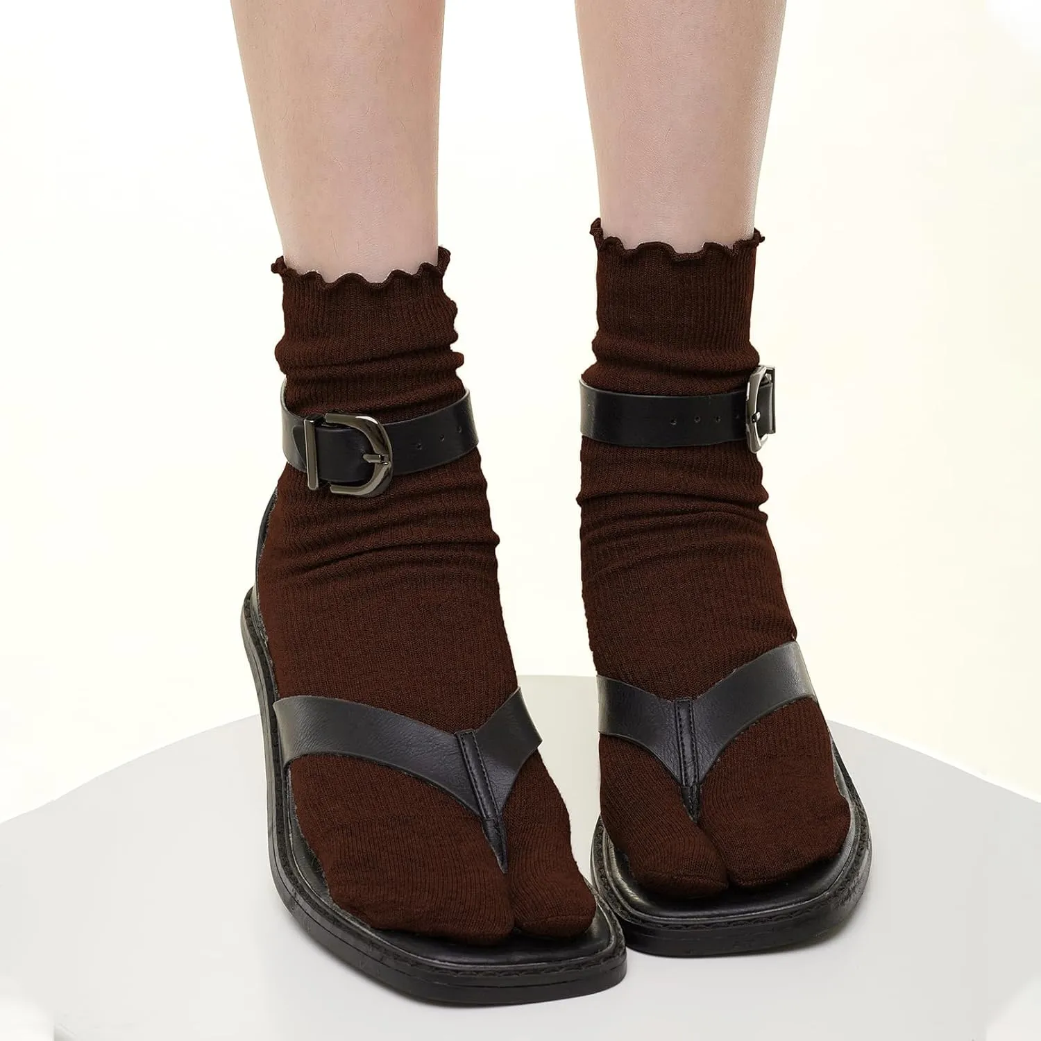 Women's Tabi 2 Toe Ruffle Frilly Flip Flop Socks Pack of 3