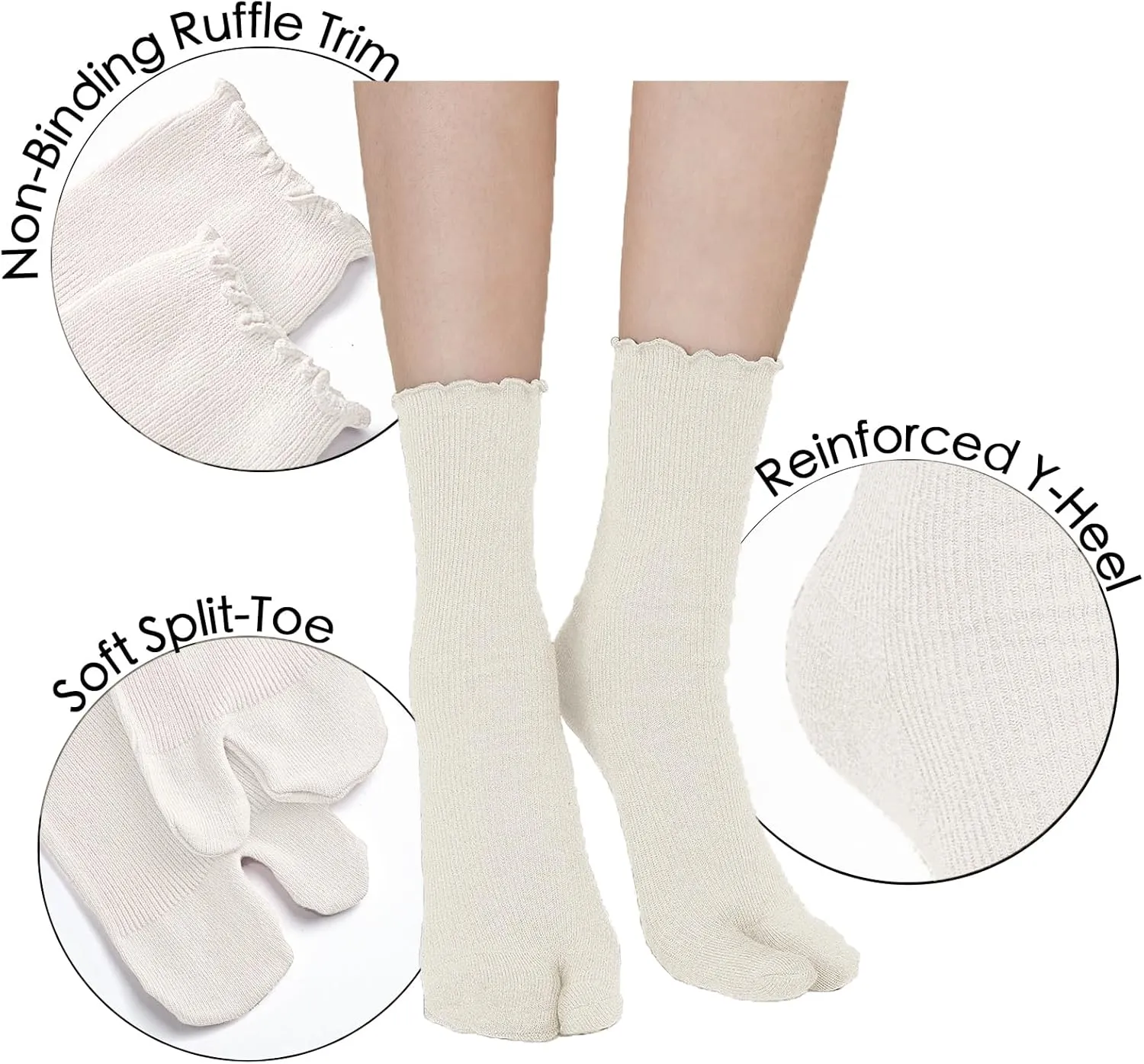 Women's Tabi 2 Toe Ruffle Frilly Flip Flop Socks Pack of 3