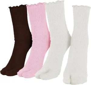 Women's Tabi 2 Toe Ruffle Frilly Flip Flop Socks Pack of 3