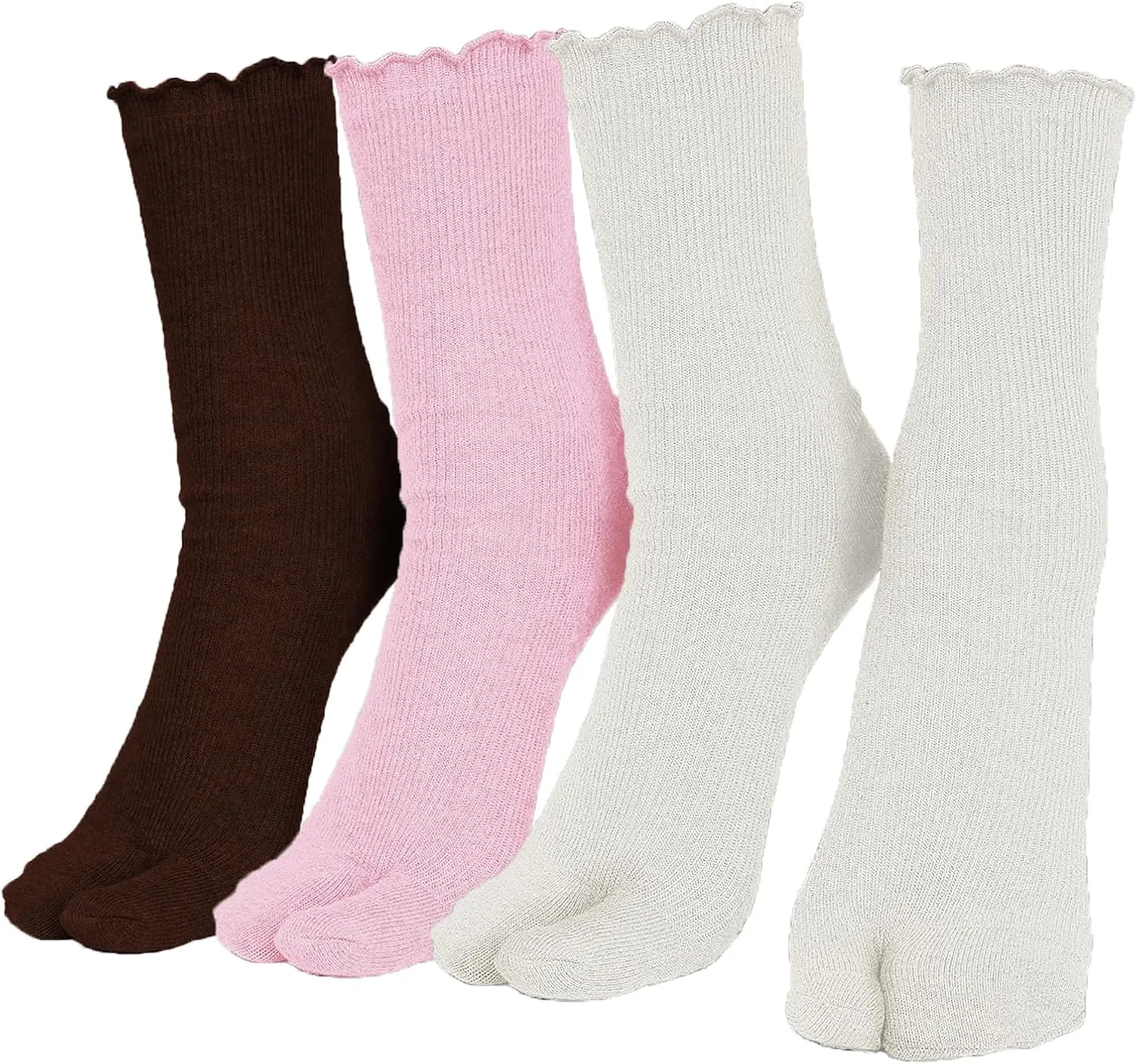 Women's Tabi 2 Toe Ruffle Frilly Flip Flop Socks Pack of 3