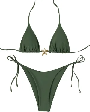 Women's Two Piece Bikini Set Star Decor Halter Triangle Swimsuit Tie Side Bathing Suit Beachwear