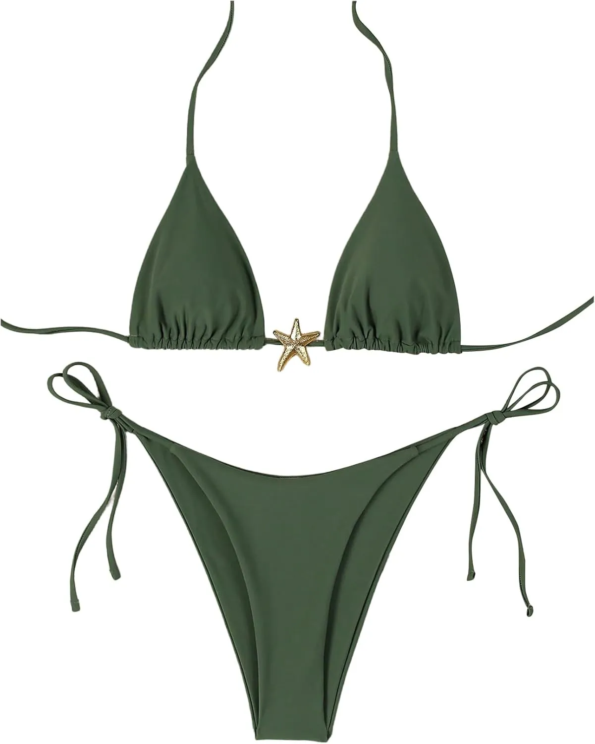 Women's Two Piece Bikini Set Star Decor Halter Triangle Swimsuit Tie Side Bathing Suit Beachwear