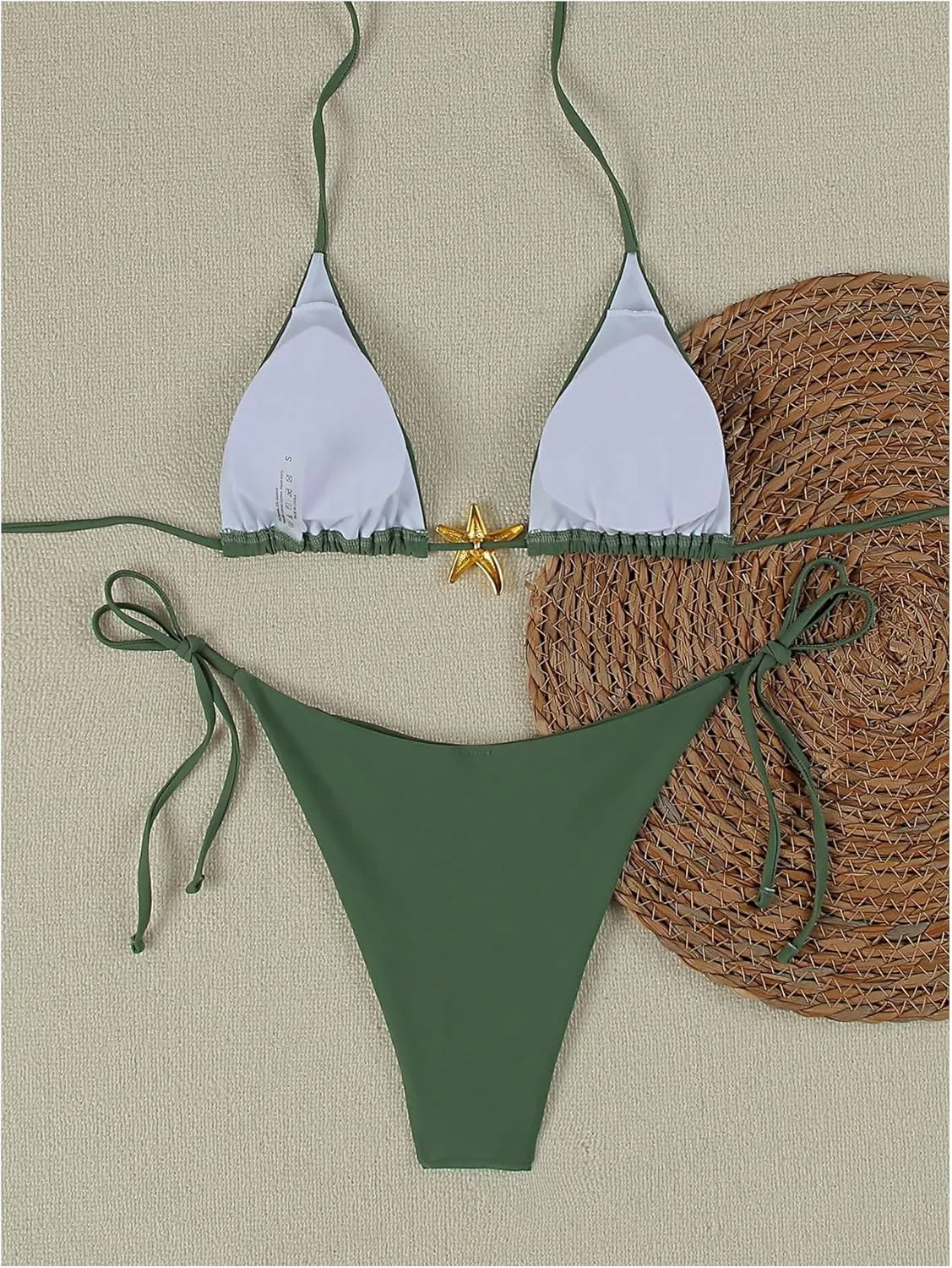 Women's Two Piece Bikini Set Star Decor Halter Triangle Swimsuit Tie Side Bathing Suit Beachwear