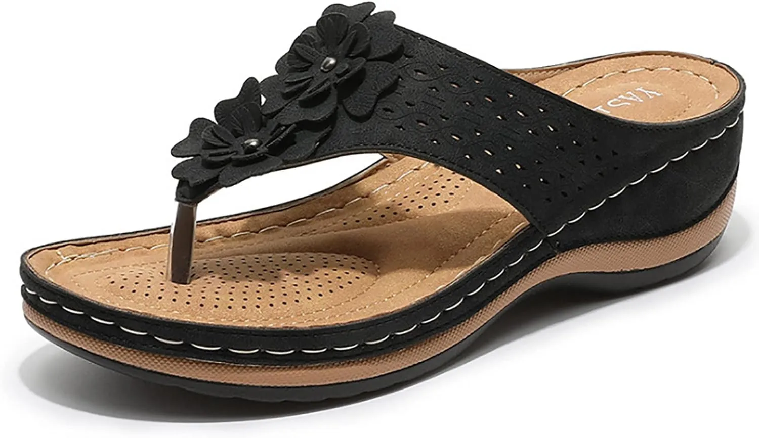 Women's Vintage 3D Floral Cutout Sandals with Arch Support Flip Flops,Bohemian Wedge Open Toe Casual Walking Beach Sandals
