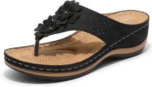 Women's Vintage 3D Floral Cutout Sandals with Arch Support Flip Flops,Bohemian Wedge Open Toe Casual Walking Beach Sandals