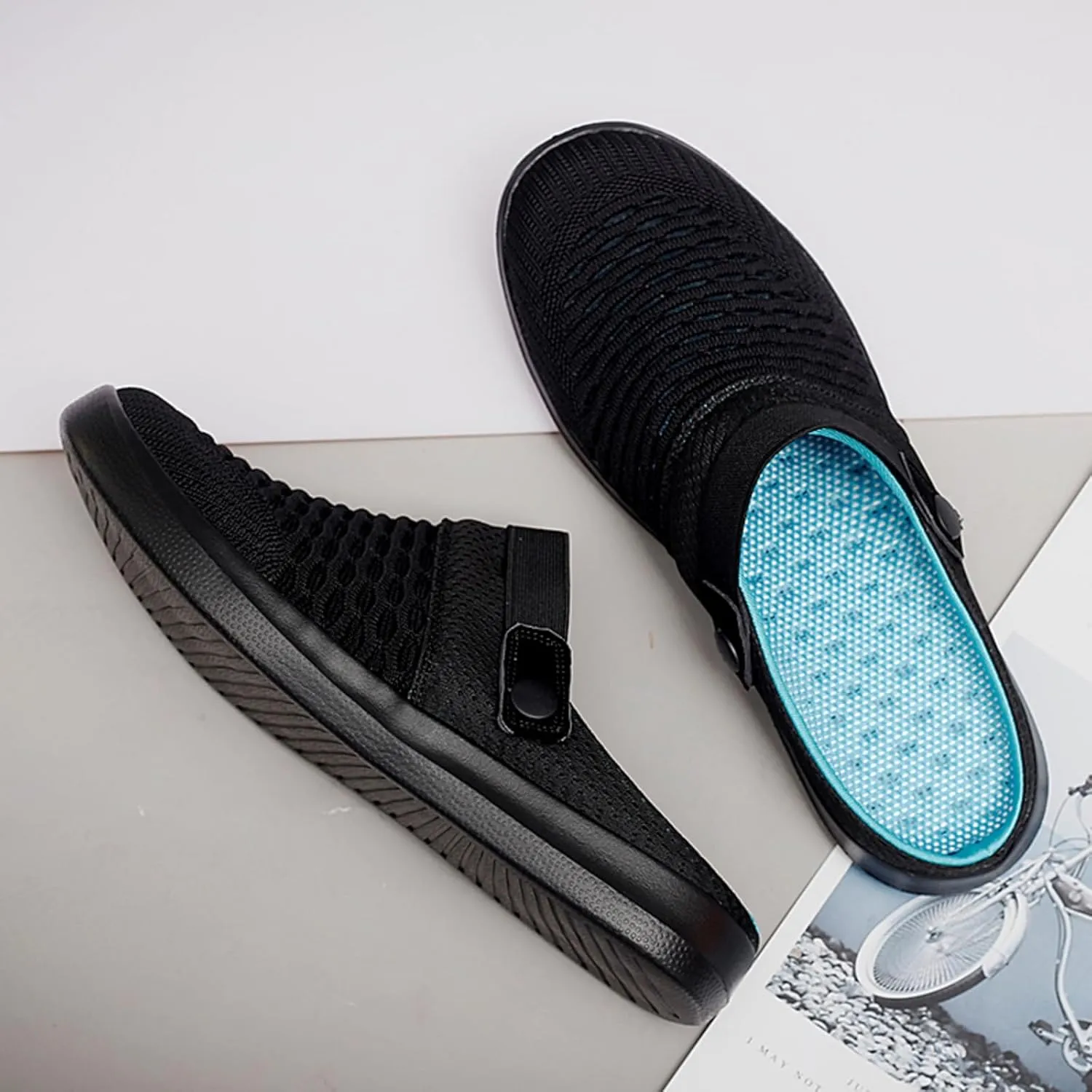 Women's Walking Shoes Knitted Breathable Clogs Lightweight Slip-On Mules Non-Slip Quick Drying Sandals Comfortable Garden Clogs Pool Water Shoe Hiking House Traveling Shoes Casual Beach Slippers