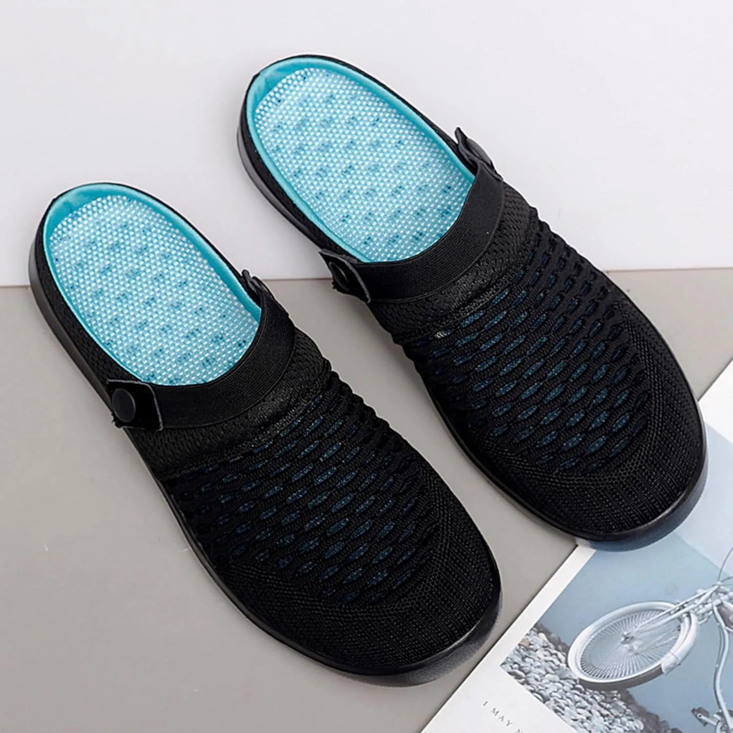 Women's Walking Shoes Knitted Breathable Clogs Lightweight Slip-On Mules Non-Slip Quick Drying Sandals Comfortable Garden Clogs Pool Water Shoe Hiking House Traveling Shoes Casual Beach Slippers