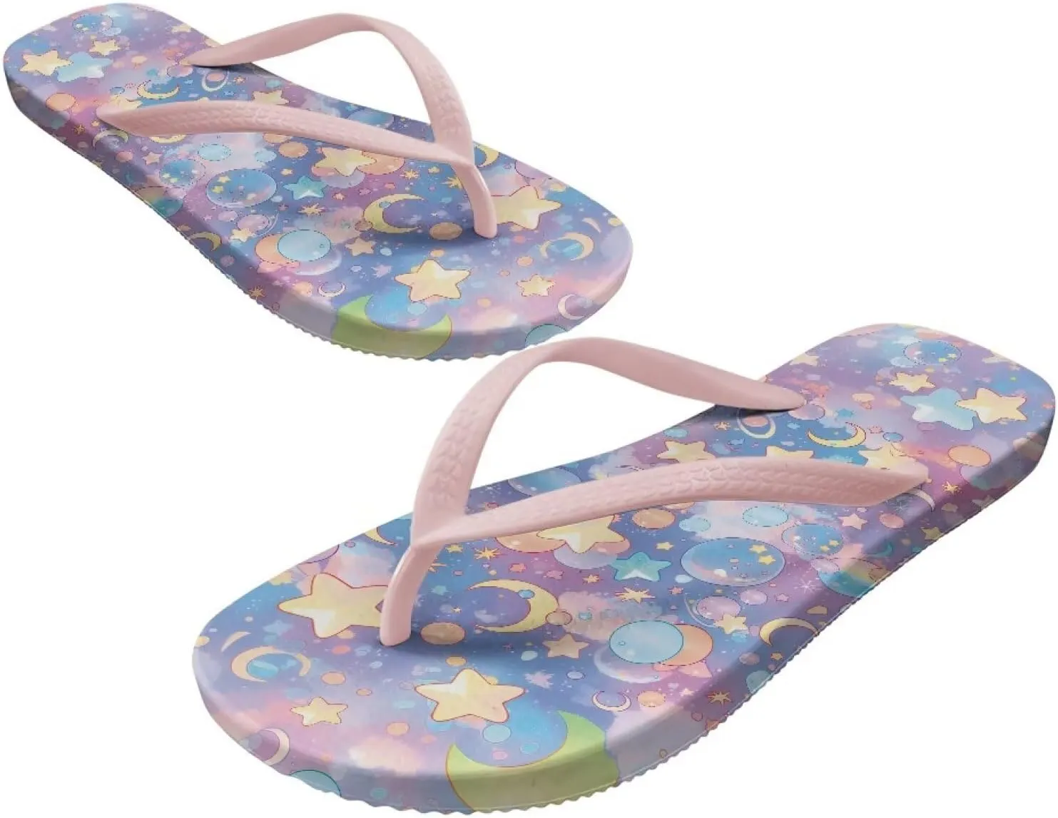 Womens Walking Thong Sandals Stylish Print Non Slip Lightweight Flip Flops with Comfortable Cushion Sole Pink Strap