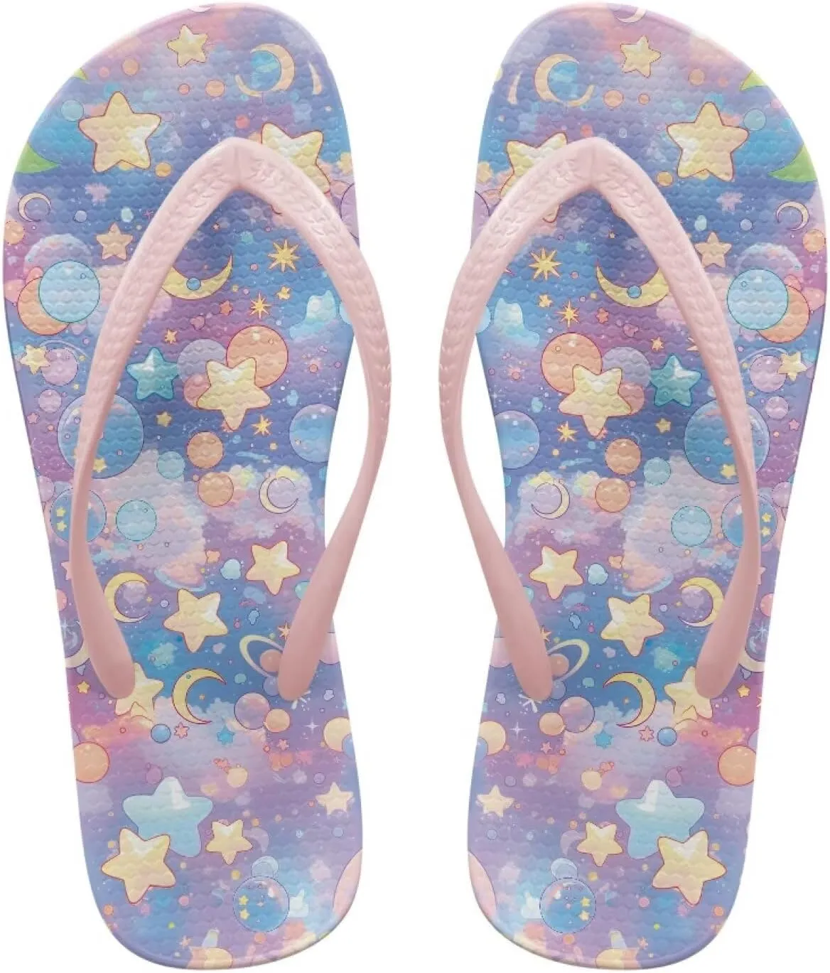 Womens Walking Thong Sandals Stylish Print Non Slip Lightweight Flip Flops with Comfortable Cushion Sole Pink Strap