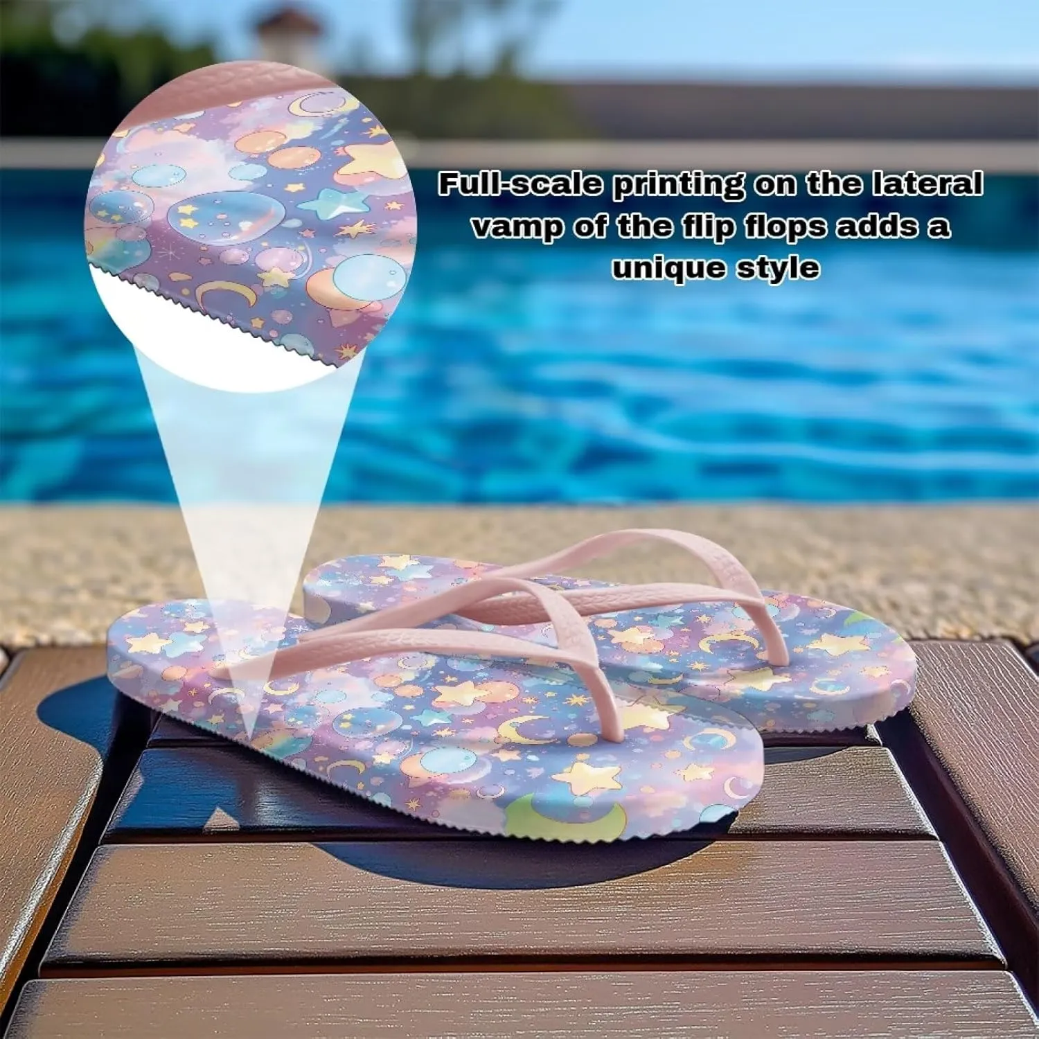 Womens Walking Thong Sandals Stylish Print Non Slip Lightweight Flip Flops with Comfortable Cushion Sole Pink Strap