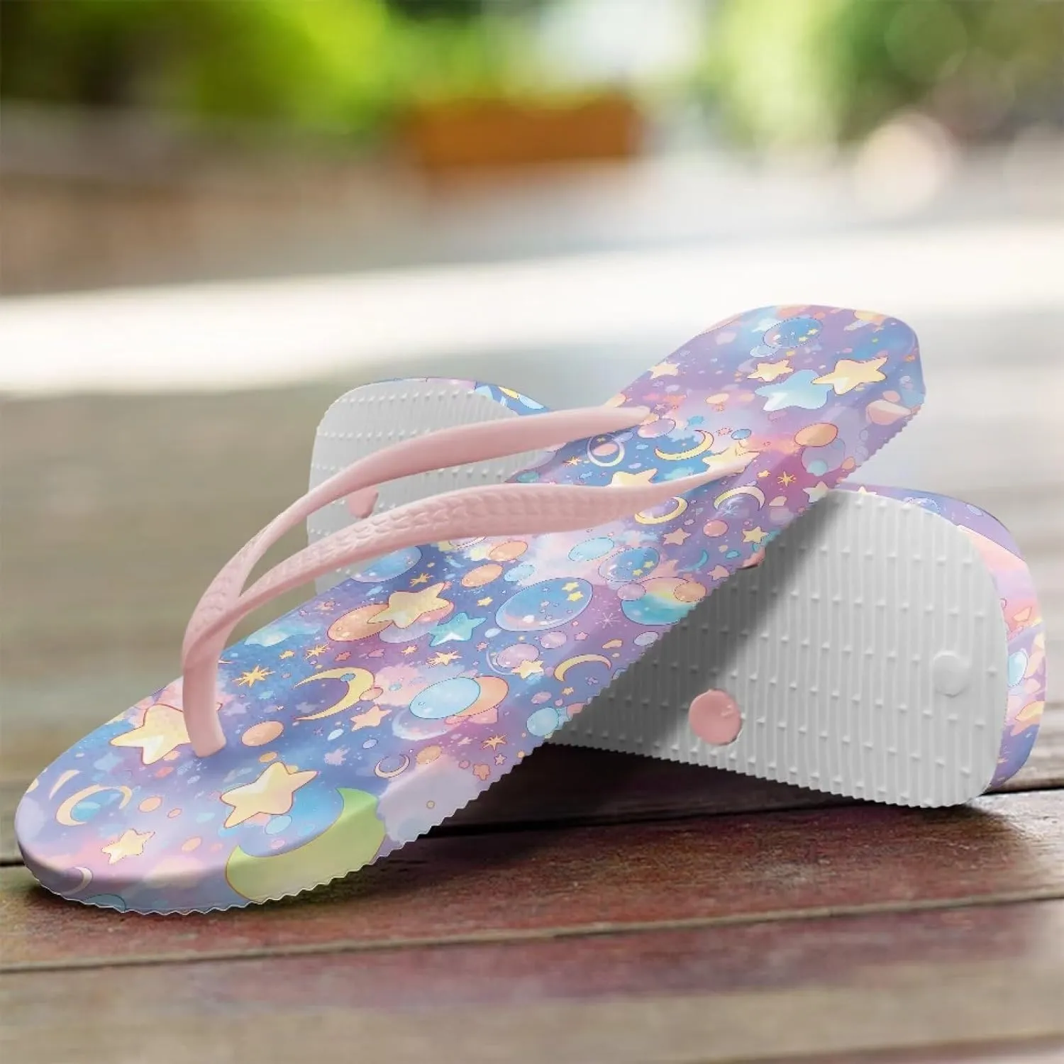 Womens Walking Thong Sandals Stylish Print Non Slip Lightweight Flip Flops with Comfortable Cushion Sole Pink Strap