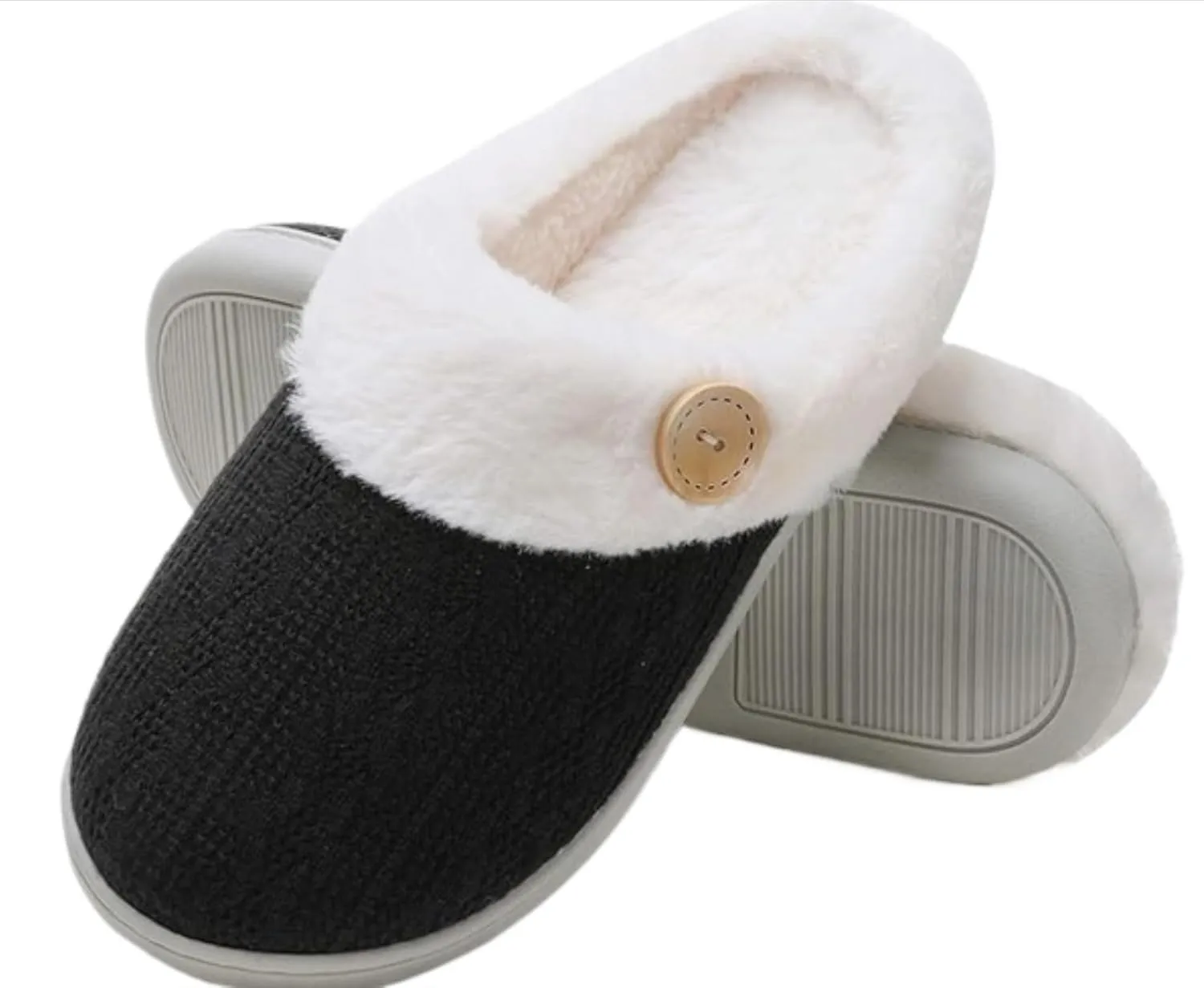 Women's Warm Comfy Memory Foam Slippers, Knitted Faux Fur Lined Anti-Skid, Boho Cozy House Shoes for Indoor