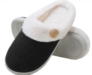 Women's Warm Comfy Memory Foam Slippers, Knitted Faux Fur Lined Anti-Skid, Boho Cozy House Shoes for Indoor