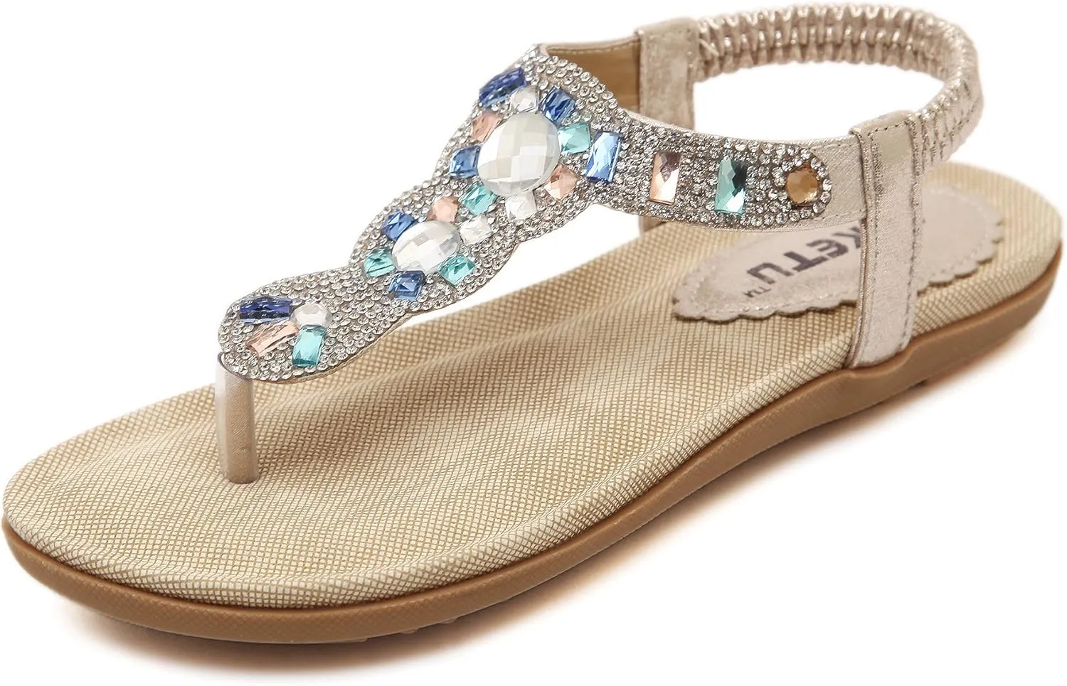 Women's Wedding Sandals Crystal with Rhinestone Beaded Bohemian Dress Flip-flop Gladiator Shoes Plus-size