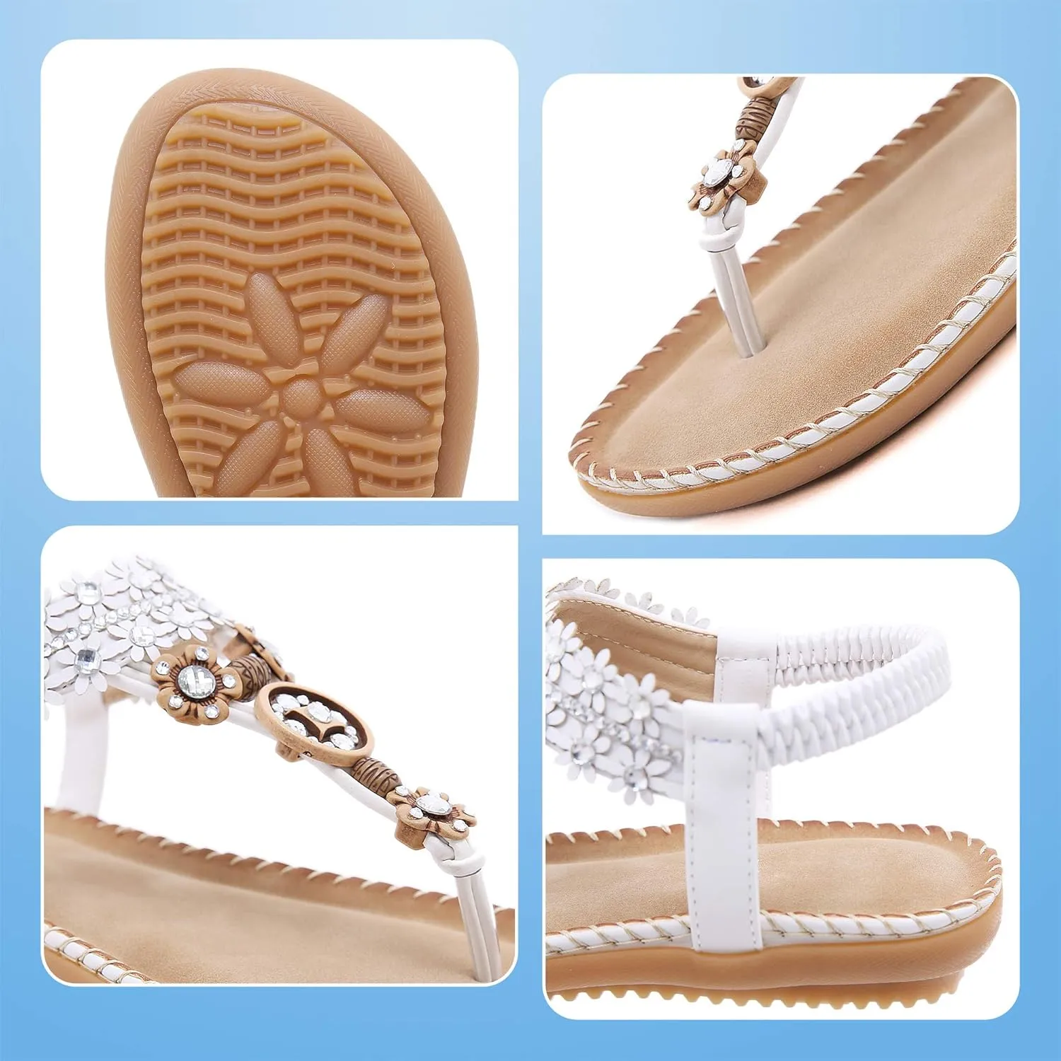 Women's Wedding Sandals Crystal with Rhinestone Beaded Bohemian Dress Flip-flop Gladiator Shoes Plus-size