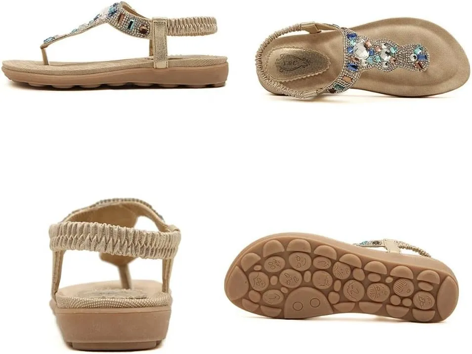 Women's Wedding Sandals Crystal with Rhinestone Beaded Bohemian Dress Flip-flop Gladiator Shoes Plus-size