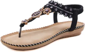 Women's Wedding Sandals Crystal with Rhinestone Beaded Bohemian Dress Flip-flop Gladiator Shoes Plus-size