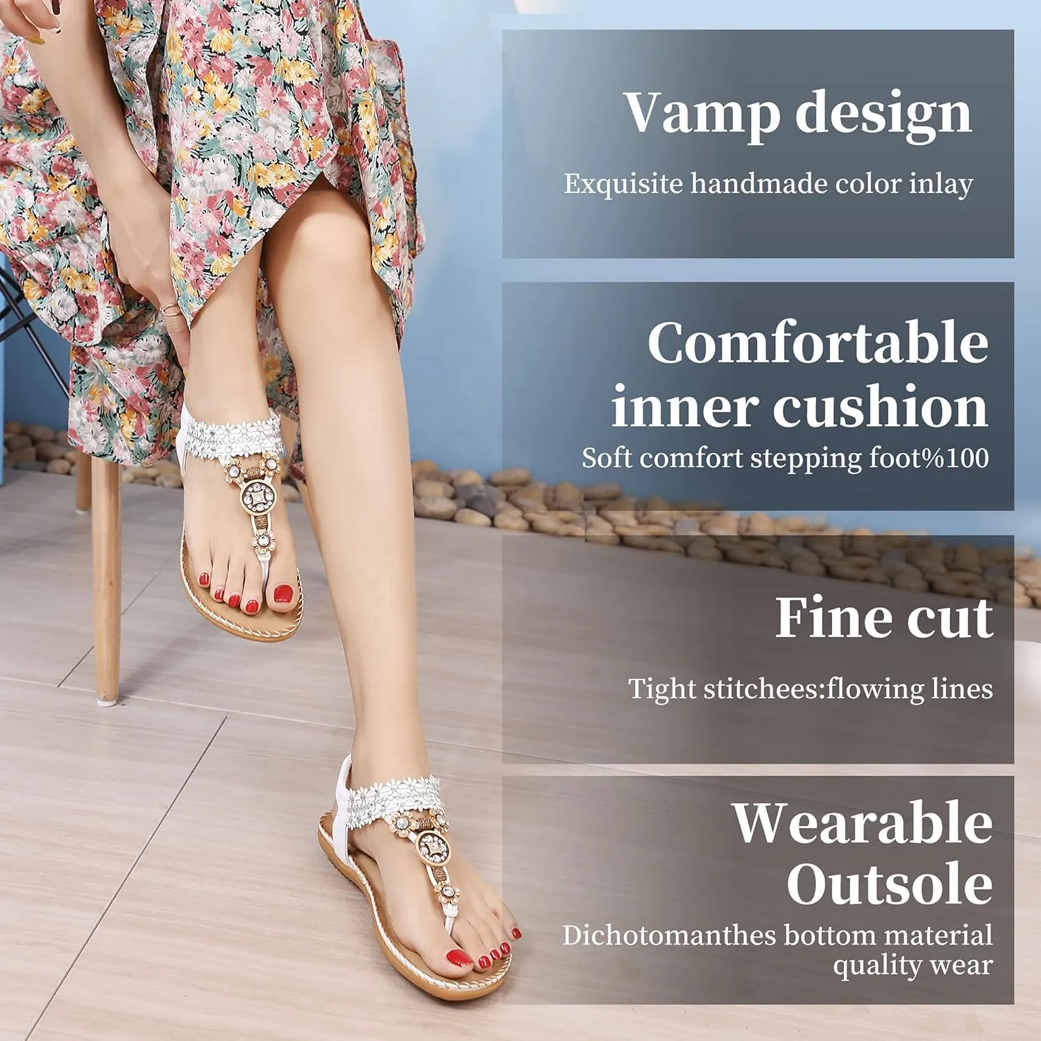 Women's Wedding Sandals Crystal with Rhinestone Beaded Bohemian Dress Flip-flop Gladiator Shoes Plus-size