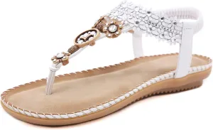 Women's Wedding Sandals Crystal with Rhinestone Beaded Bohemian Dress Flip-flop Gladiator Shoes Plus-size