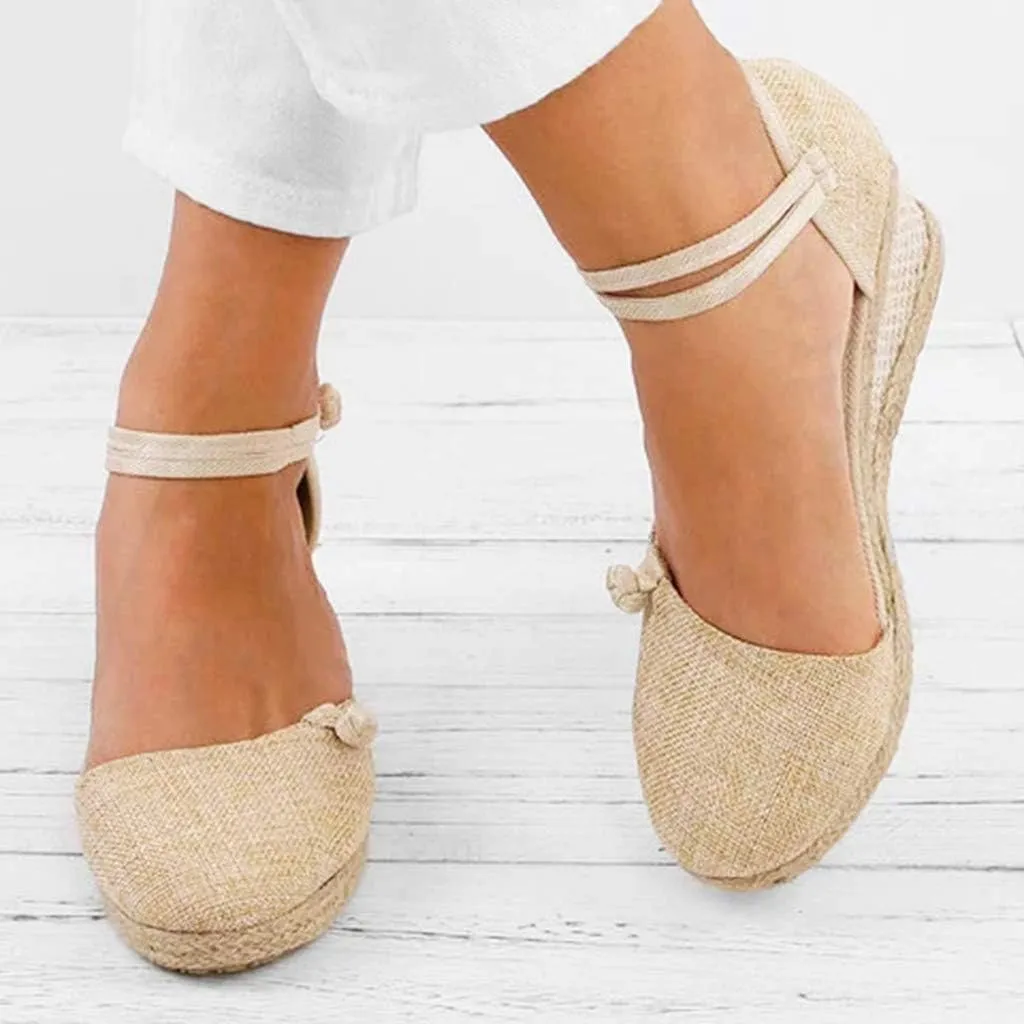 Womens Wedge Platform Espadrille Ankle Strap Clip Toe Summer Casual Sandals Boho Beach Shoes Flip Flops