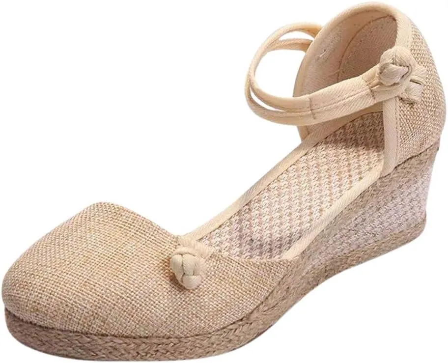 Womens Wedge Platform Espadrille Ankle Strap Clip Toe Summer Casual Sandals Boho Beach Shoes Flip Flops
