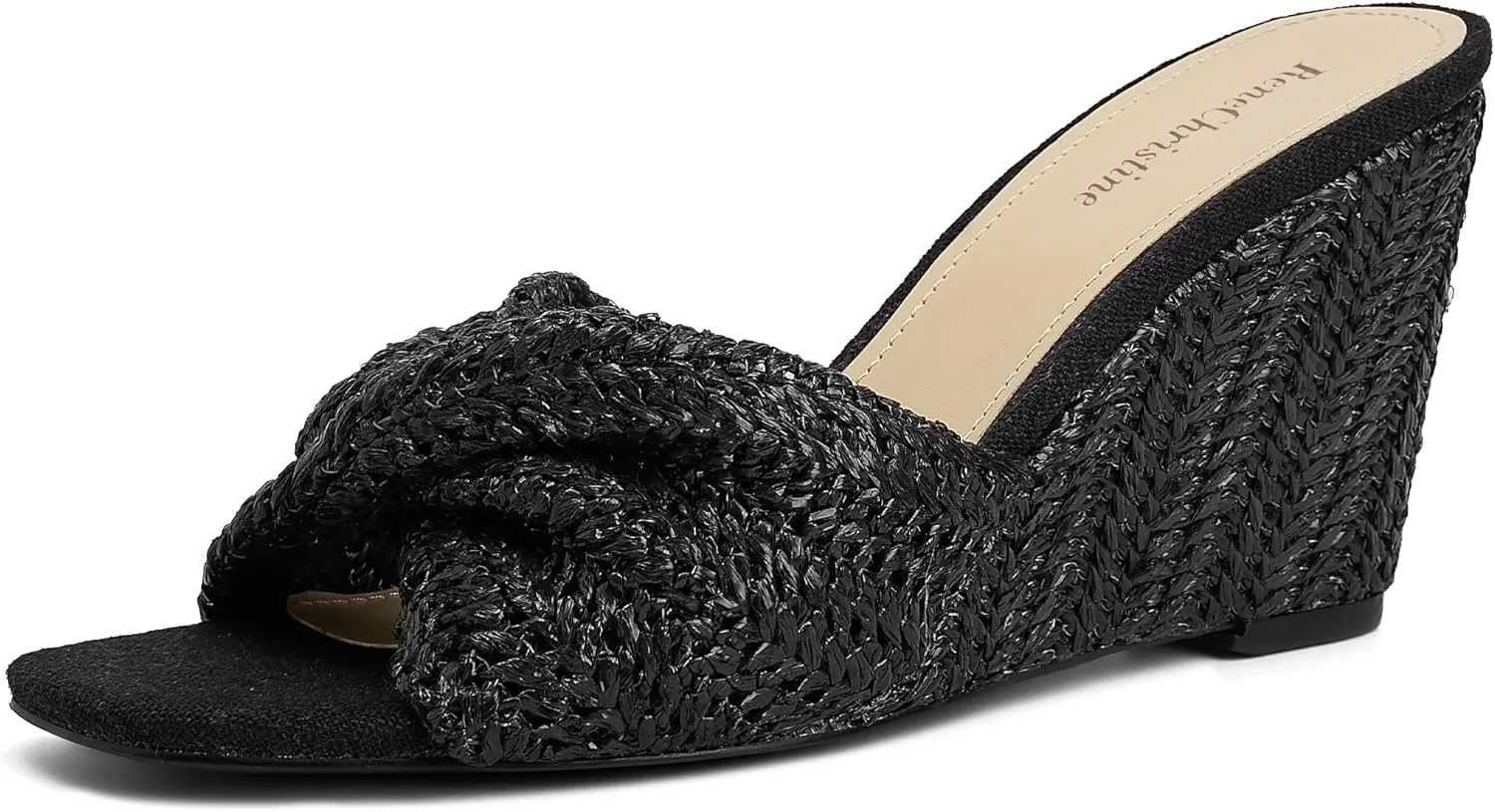 Women's Wedges Slippers Fabric Heels Slip on Comfy Evening Dress Sandals Square Toe Shoes for Women 3.3" Heels