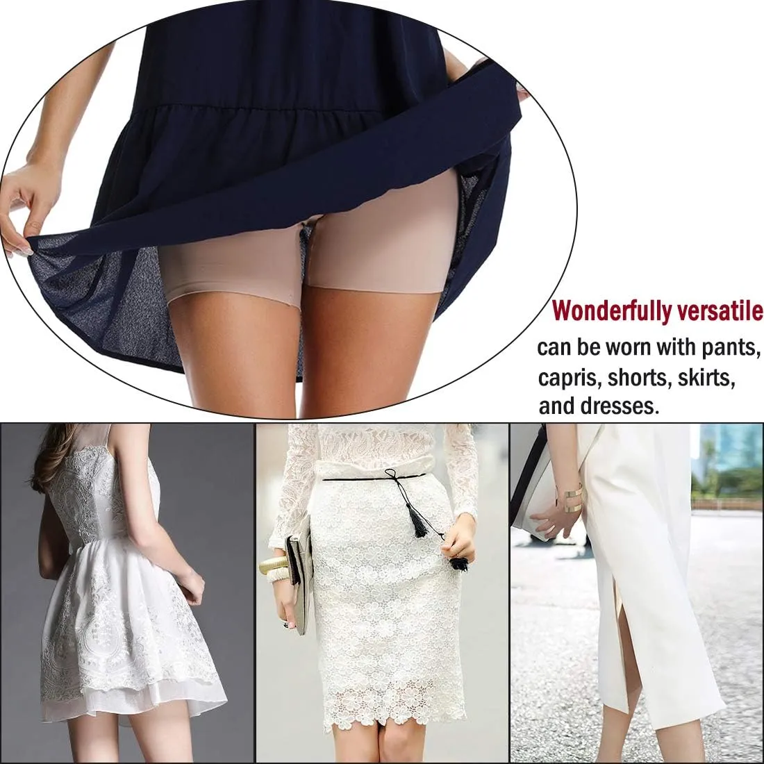 WOWENY Anti Chafing Slip Shorts for Under Dresses Underwear for Women Thigh Bands