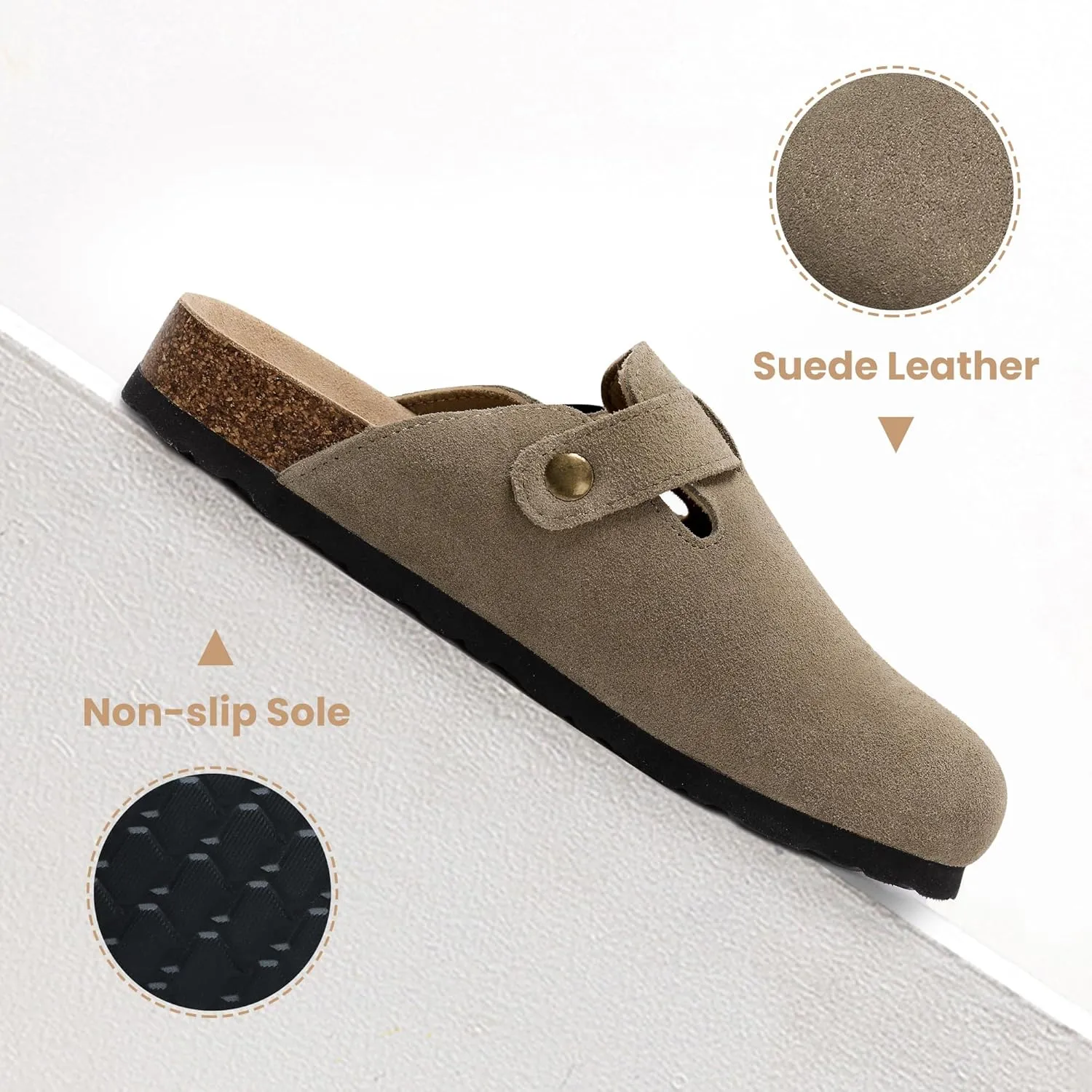 Xiakolaka Women's Suede Clogs Adjustable Buckle Slip on Footbed Home Clog Slippers