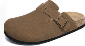 Xiakolaka Women's Suede Clogs Adjustable Buckle Slip on Footbed Home Clog Slippers